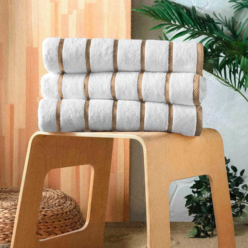 Beige Horizontal Striped Pool Towels