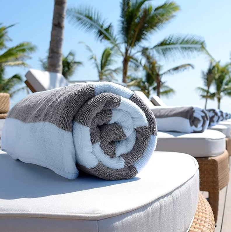 Gray Cabana Striped Pool Towels