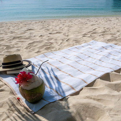 Beige Horizontal Striped Pool Towels