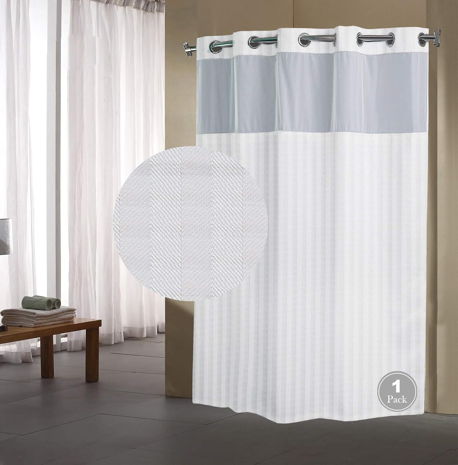 Hook-Free Herringbone Shower Curtains - Extra Long